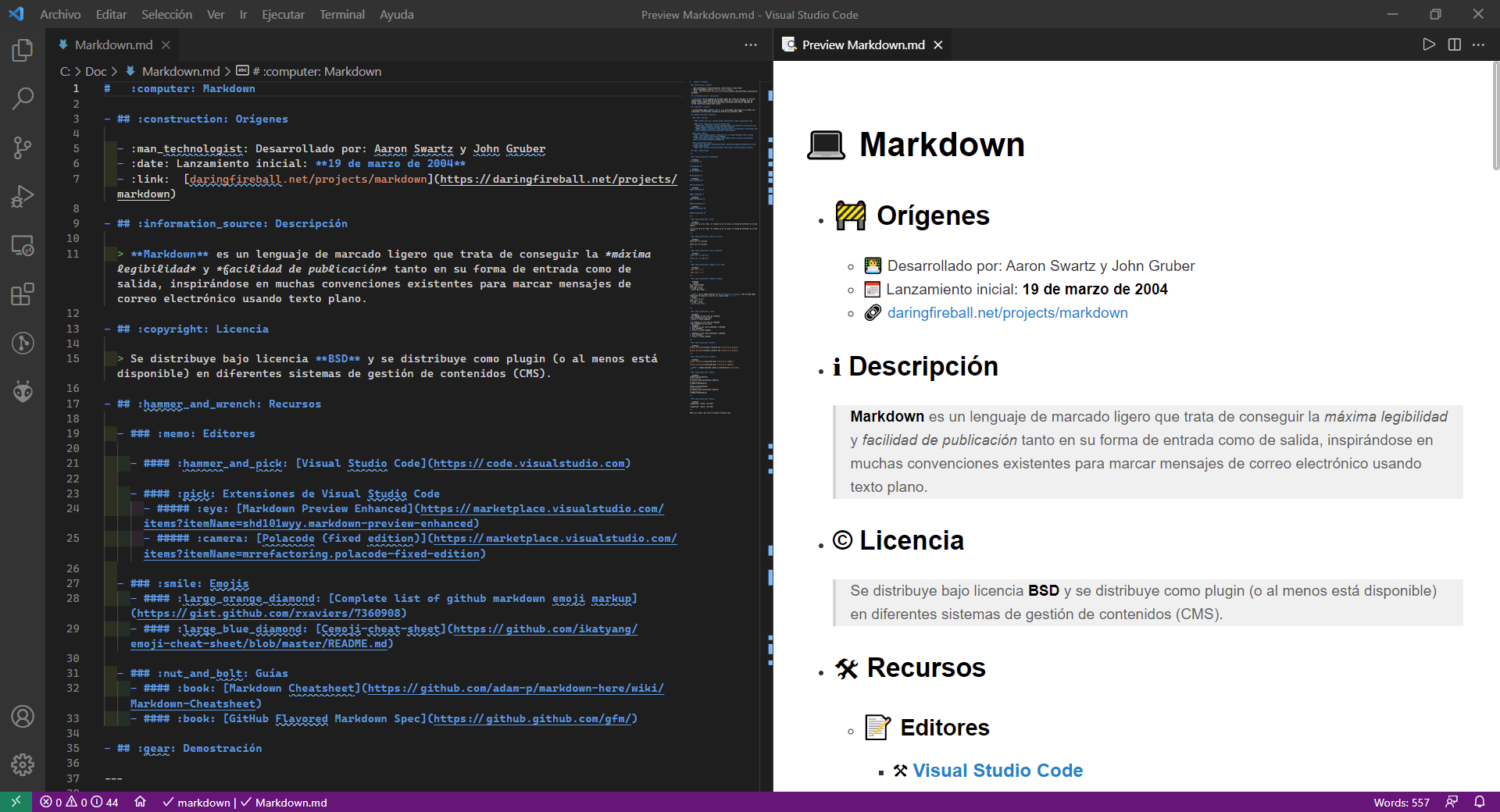 Markdown en VSC